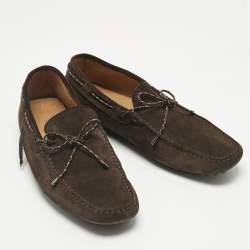Pre Owned Tod's Brown Suede City Gommino Bow Loafers Size 45