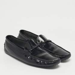 Pre Owned Tod's Black Leather Double T Loafers Size 45.5