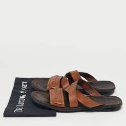Pre Owned Tod's Brown Leather Crisscross Slide Sandals Size 42.5