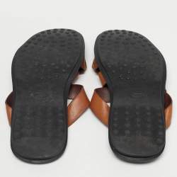 Pre Owned Tod's Brown Leather Crisscross Slide Sandals Size 42.5