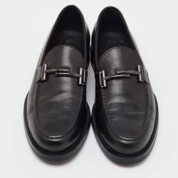Pre Owned Tod's Black Leather Double T Slip On Loafers Size 38.5