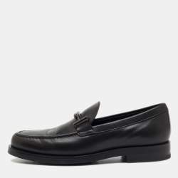 Pre Owned Tod's Black Leather Double T Slip On Loafers Size 38.5