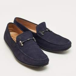 Pre Owned Tod's Navy Blue Suede Double T Loafers Size 44.5