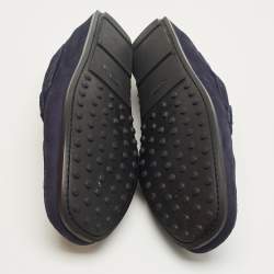 Pre Owned Tod's Navy Blue Suede Double T Loafers Size 44.5