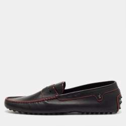 Pre Owned Tod’s For Ferrari Black Leather Gommino Driving Loafers Size 45