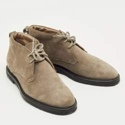 Pre Owned Tod's Grey Suede Lace Up Ankle Length Boots Size 41