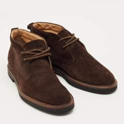 Pre Owned Tod's Brown Suede Ankle Length Boots Size 41.5