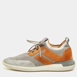 Pre Owned Tod's Size 43 Grey/Brown Knit Fabric and Suede Low Top Sneakers