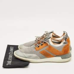 Pre Owned Tod's Size 43 Grey/Brown Knit Fabric and Suede Low Top Sneakers