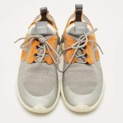 Pre Owned Tod's Size 43 Grey/Brown Knit Fabric and Suede Low Top Sneakers