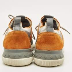 Pre Owned Tod's Size 43 Grey/Brown Knit Fabric and Suede Low Top Sneakers