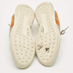 Pre Owned Tod's Size 43 Grey/Brown Knit Fabric and Suede Low Top Sneakers