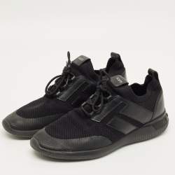 Pre Owned حذاء رياضي تودز قماش تريكو وجلد أسود بعنق منخفض مقاس 43