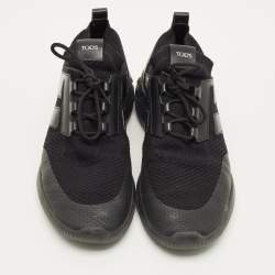 Pre Owned حذاء رياضي تودز قماش تريكو وجلد أسود بعنق منخفض مقاس 43