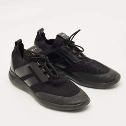 Pre Owned حذاء رياضي تودز قماش تريكو وجلد أسود بعنق منخفض مقاس 43