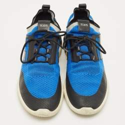 Pre Owned Tod's No Code Size 43 Blue/Black Knit Fabric and Leather Low Top Sneakers