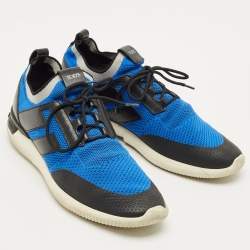 Pre Owned Tod's No Code Size 43 Blue/Black Knit Fabric and Leather Low Top Sneakers