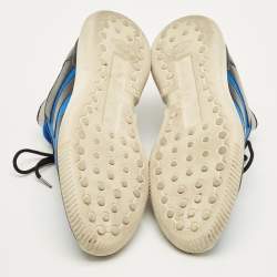 Pre Owned Tod's No Code Size 43 Blue/Black Knit Fabric and Leather Low Top Sneakers