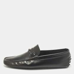 Pre Owned Tod's Size 43 Black Leather Buckle  Driver Loafers