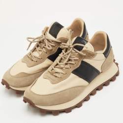 Pre Owned حذاء رياضي تودز منخفض من خامة قماش و جلد و سويدي بلون بيج/أسود مقاس 41.5