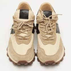 Pre Owned حذاء رياضي تودز منخفض من خامة قماش و جلد و سويدي بلون بيج/أسود مقاس 41.5