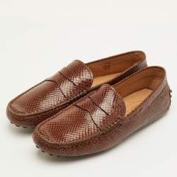 Pre Owned Tod's City Gommino Size 40 Brown Snakeskin Leather Slip On Loafers
