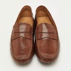 Pre Owned Tod's City Gommino Size 40 Brown Snakeskin Leather Slip On Loafers