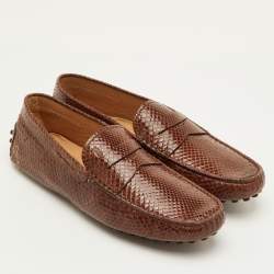 Pre Owned Tod's City Gommino Size 40 Brown Snakeskin Leather Slip On Loafers