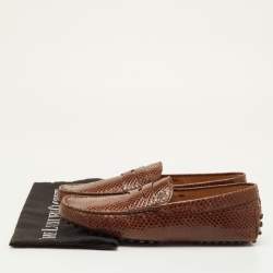 Pre Owned Tod's City Gommino Size 40 Brown Snakeskin Leather Slip On Loafers