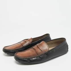 Pre Owned Tod's City Gommino Size 42 Black/Brown Leather Penny Loafers