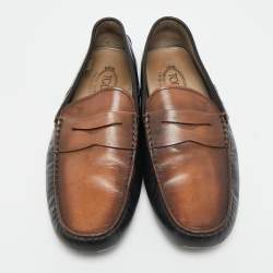 Pre Owned Tod's City Gommino Size 42 Black/Brown Leather Penny Loafers