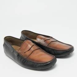 Pre Owned Tod's City Gommino Size 42 Black/Brown Leather Penny Loafers