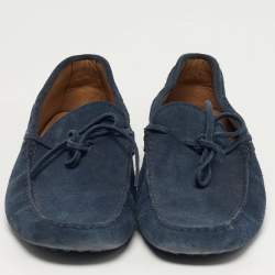 Pre Owned Tod's Gommino Size 43 Navy Blue Suede Bow Loafers