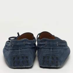 Pre Owned Tod's Gommino Size 43 Navy Blue Suede Bow Loafers