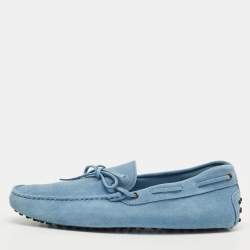 Pre Owned Tod's Gommino Size 44.5 Blue Suede Slip On Loafers