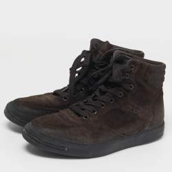Pre Owned Tod's Size 41 Dark Brown Suede High Top Sneakers