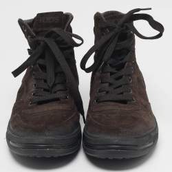 Pre Owned Tod's Size 41 Dark Brown Suede High Top Sneakers