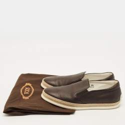 Pre Owned حذاء رياضي تودز جلد بني داكن سليب أون مقاس 42.5