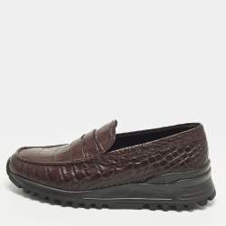 Pre Owned Tod's x Alber Elbaz Happy Moments Size 40 Brown Croc Embossed Leather Slip On Sneakers