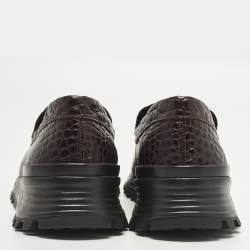 Pre Owned Tod's x Alber Elbaz Happy Moments Size 40 Brown Croc Embossed Leather Slip On Sneakers