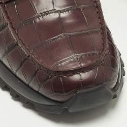 Pre Owned Tod's x Alber Elbaz Happy Moments Size 40 Brown Croc Embossed Leather Slip On Sneakers