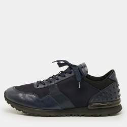 Pre Owned حذاء رياضي تودز جلد ونايلون أزرق بحري/أسود برباط مقاس 43