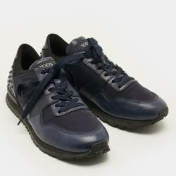 Pre Owned حذاء رياضي تودز جلد ونايلون أزرق بحري/أسود برباط مقاس 43