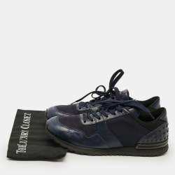 Pre Owned حذاء رياضي تودز جلد ونايلون أزرق بحري/أسود برباط مقاس 43