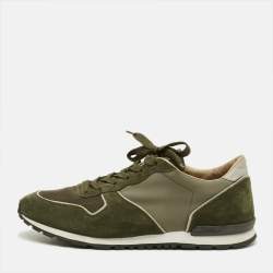 Pre Owned حذاء رياضي تودز أربطة شبك وجلد سويدي أخضر مقاس 43