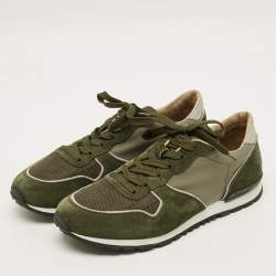 Pre Owned Tod's Size 43 Green Mesh and Suede Lace Up Sneakers