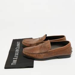Pre Owned Tod's Size 40 Brown Leather Slip On Penny Loafers