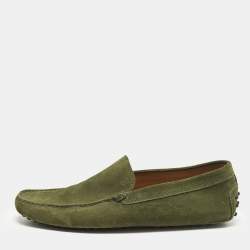 Pre Owned Tod's Size 43 Green Suede Slip On Driver Loafers