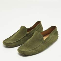 Pre Owned Tod's Size 43 Green Suede Slip On Driver Loafers