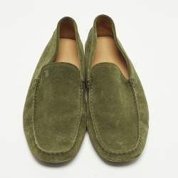 Pre Owned Tod's Size 43 Green Suede Slip On Driver Loafers